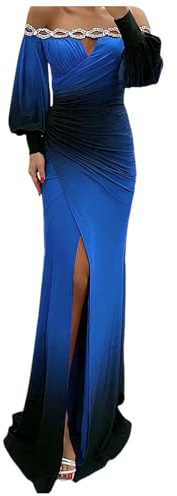Vestido de fiesta elegante para mujer en color de contraste de moda de cintura alta manga larga vestido de noche sexy con hombros descubiertos plisados vestido largo vestidos grandes tallas festivas,