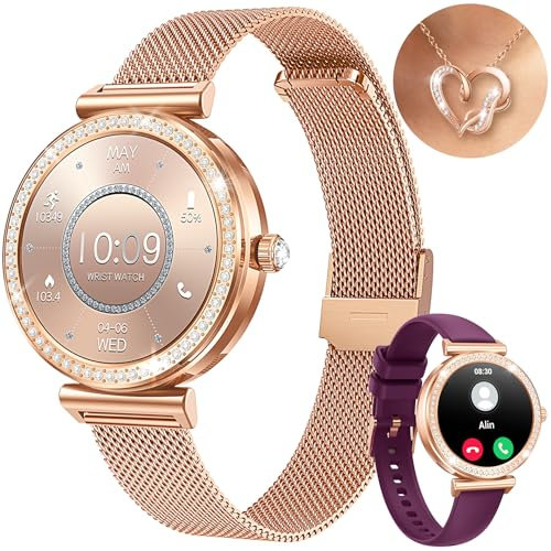 Montre Connectée Femme Smartwatch Sport: Repondre Appel 1.27'' HD Étanche Écran Tactile Bracelet Connectee avec Podomètre Fréquence Cardiaque Moniteur de Sommeil Fitness Tracker pour Android iOS Ronde