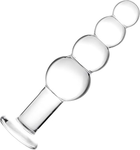 Glass Dildo, Glass Plug Beads Masturbation, Crystal Anal Butt Plug Personal Massager with Graduated Beads G Spot Stimulation Anal Trainer Toy Adult Sex Toy for Couple Lovers (Transparent)