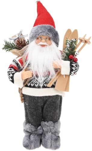 Carousel Home Grey Nordic Standing Santa Claus Figurine | Father Christmas Doll Santa Claus Figure Ornament | Traditional Father Christmas Decorations Indoor - 30cm