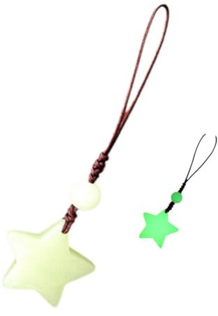 PLGEBR Handyanhänger mit Sternanhänger, leuchtet im Dunkeln, leuchtender Stern, Schlüsselanhänger, zum Aufhängen, 1 x Tasche, Handyseil-Dekoration, Riemen