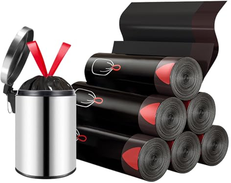 Bolsas de basura sin desgarros, bolsas de basura de 10 L más gruesas con asa de amarre, 100 bolsas de basura negras de 45 x 50 cm, bolsas de basura con pedal, para baño, cocina, oficina