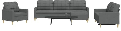 Homgoday 4-TLG. Sofagarnitur mit Fußhocker Dunkelgrau Stoff Wohnzimmersofa Sitzsofa Sofa Couch Loungesofa Gästesofa Polstersofa Couchgarnitur Sitzmöbel für Wohnzimmer Büro