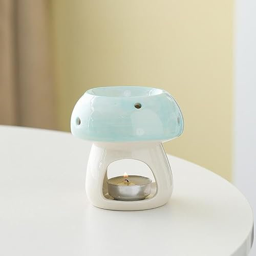 Warmself Aromalampe Teelichthalter aus Keramik Duftlampe aus Keramik Wachsschmelzbrenner Pilze Blau