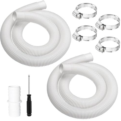 Lot de 2 tuyaux de piscine de 32 mm, 150 cm, tuyau d'aspiration de 32 mm, tuyau pour pompe de piscine, avec 4 clips de sécurité et 1 raccord de tuyau