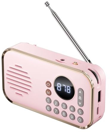 Ocnvlia Radio FM Portátil Recargable Pequeño Altavoz Bluetooth Inalámbrico Sonido Estéreo Envolvente USB Radios Vintage Rosa