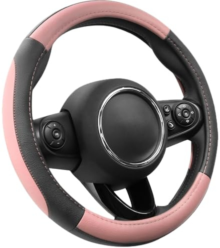 COFIT Anti-Rutsch Lenkradbezug Auto Lenkrad üBerzug Leder Lenkradhüllen Universal Mikrofaser Autolenkradbezug Autozubehör M 37-38cm Rosa und Schwarz