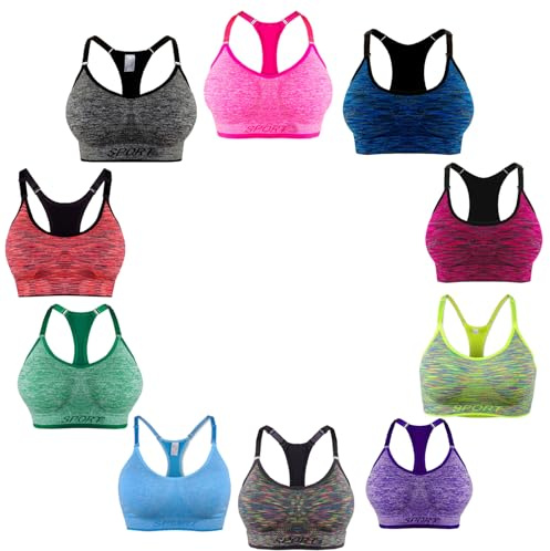 L&K-II 3-pack sport-BH för kvinnor utan bygel vadderad starkt grepp justerbara remmar push up löpning jogging yoga bh, Paket med 3, L-XL