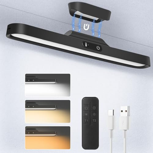 vsshe Under Cabinet Kitchen Lights, USB-C Rechargeable Battery Operated LED Lights Indoor with 3 Colors Adjustable, Magnetic Cupboard LED Light for Mirror, Cabinet Kitchen Closet Bedside Desk Makeup