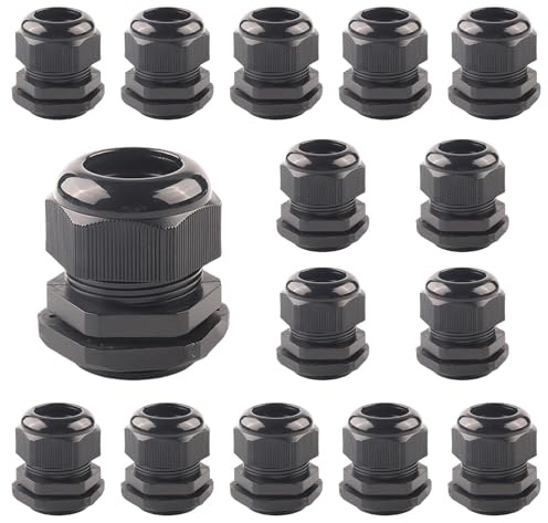 15 Pack Cable Gland, M20 20mm IP68 Waterproof Black Cable Glands Suitable for 6mm - 12mm Cables, Plastic Nylon Compression Glands Connectors with Locknut and Washer
