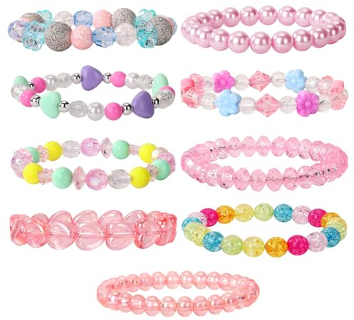 BGSHEMNI 9 Pieces Colorful Girls Unicorn Bracelets Rainbow Beaded Bracelet for Birthday Party Favors Flower Friendship Bracelet Jewelry Little Girls Toddler Costume Jewelry
