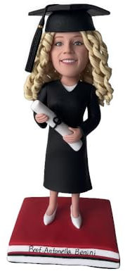 Figura personalizada de graduado Bobblehead para mujeres, hecha a partir de tu foto, uniforme negro con diploma, regalo de arcilla hecho a mano para graduación, oficina, decoración del hogar