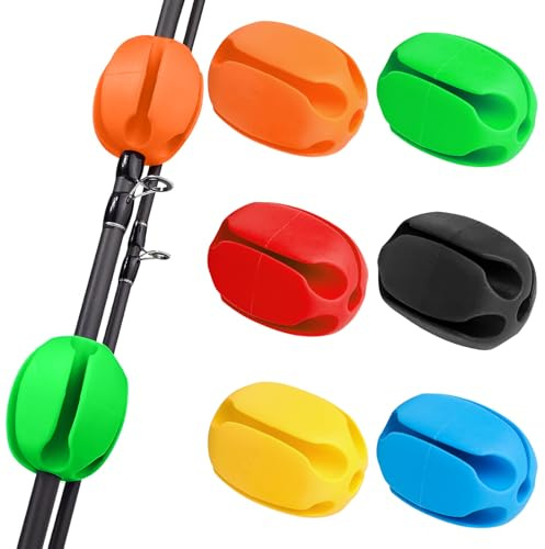 Encuryna 6 Stück Angelrute Befestigung Silikon Feste Kugel, Angelrute Krawattenhalter, Rutenhalter, Angel Zubehör, Hochelastischer Angelruten-Bündelhalter, Wiederverwendbare Angelwerkzeu