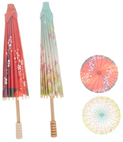 AKOOSY 2piezas Paraguas Clásico Parasol Japones Para Disfraces Diseño Elegante Para Fotografía | 30 Cm, Dos Colores, Papel, Madera, CláSico, Paraguas Geisha, Japones Decoracion, Accesorio De Cosplay, Para Escenario Danza