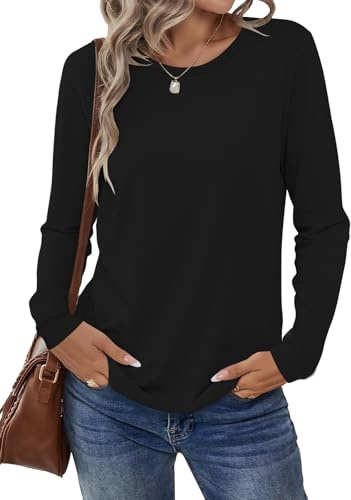 Cuptacc Langarmshirt Damen Basic Große Größen Rundhals Einfarbig Pullover Mode Oversized Lässig Herbst Winter Elegant Einfarbig Langarmshirt Damen Schwarz L Groß