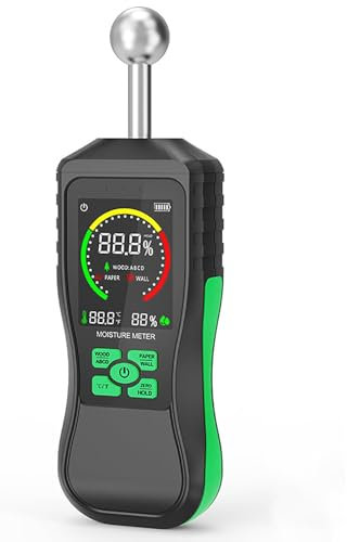 Misuratore Di Umidità Induttivo Sferico, Tester Di Umidità Di Carta, Sistema Di Indicatori a 3 Colori, Con Schermo LCD Retroilluminato E Funzione Di Allarme, Calibrazione Automatica, Per Legno, Carta