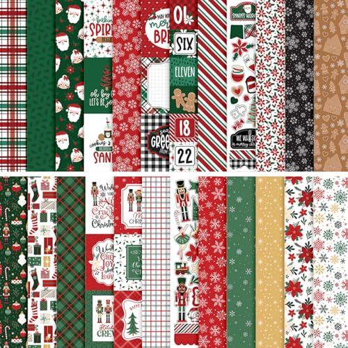 24 Blatt Weihnachten Musterpapier Set, 24-teiliges Set mit Decoupage-Papieren Einseitiges buntes Weihnachtsmusterpapier Dekoratives Bastelpapier Weihnachtskarton für DIY-Bastelprojekte Kartenbastelzu