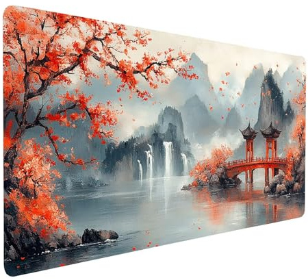 Tapis de Souris XXL 160x80x0.3 cm Imperméable Mer Tapis de Bureau Gaming pour Clavier Souris sans Fil Ordinateur Portable, Mouse Pad Coucher de Soleil Bords Surpiqués Base Antidérapante model-1390