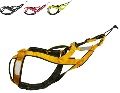 SSDH Hundeschlittengeschirr Zuggeschirr wasserdichtes Nylon mit Reflektorstreifen strapazierfähiges Laufgeschirr für große Hunde (Gelb, M)