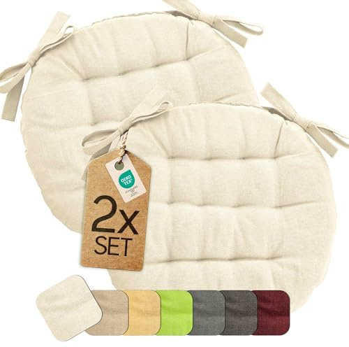 etérea Sitzkissen Basic Rund 38x38 cm 2er Set Creme – Outdoor Bänder | Viele Sets, rund · Mit Bändern · Fest gepolstert · Indoor & Outdoor · 55% Baumwolle, 45% Polyester · OEKO-TEX Made in Green