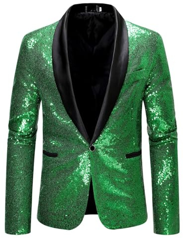 Blazer con paillette, giacca da uomo lucida, giacca con brillantini, giacca dorata, per Capodanno, festa di Natale, abbigliamento da lavoro, colore oro, verde, L