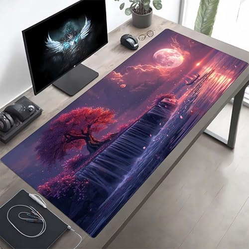 Gaming Mauspad 1200x600x3 mm Gaming Mousepad XXL Rosa Landschaft Mauspad Schreibtischauflage, Genähte Kanten Mausmat, rutschfeste Gummibasis, Schreibtisch Schutz für Home Büro, Geschenke PjY4518 U-8