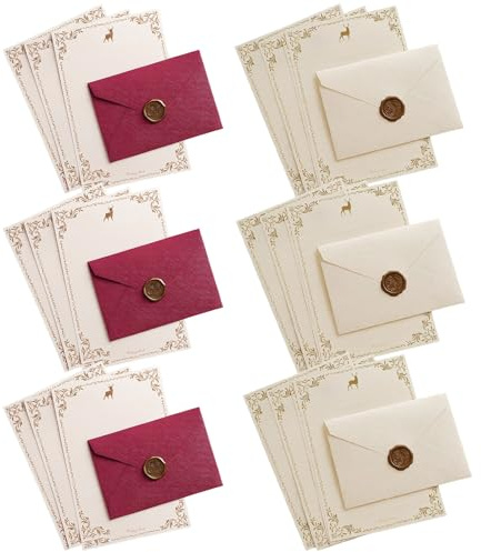Briefpapier Mit Umschlag, Briefpapier Set Mit 6 Umschlägen Und 18 Briefblättern, Inklusive 6 Wachssiegeln, Ideal Für Hochzeiten Und Feierliche Anlässe