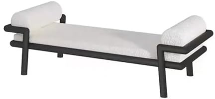 Stilvolle, moderne Bettbank aus Metall, gepolstert, Baumwoll-Leinen, Schuhbank mit Armlehnen, für Wohnzimmer und Schlafzimmer, 100,1 cm breit, elegantes weißes Design