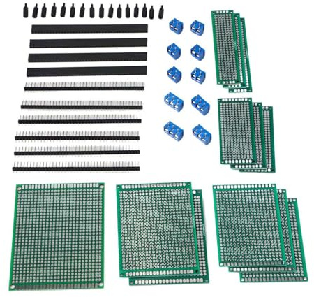 FACAIIO 48-teiliges Leiterplatten-Set mit doppelseitigen Platinen, Schraubklemmen, Stiftleisten und Nylon-Abstandshaltern, DIY-Elektronikprojekten