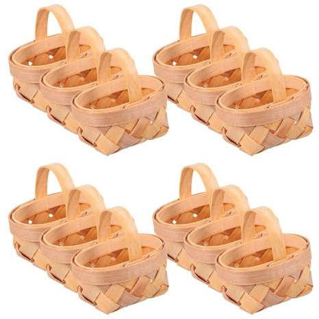 POPETPOP 12pcs Mini Handwoven Wood Chip Baskets Small Wicker Storage Baskets Tiny Set for Party Favors Candy Cookies Home Decor and Flower Arrangements