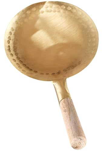 BAZEITFLOW Mestolo da Cucina in Rame Manico Corto in Legno, Cucchiaio Multifunzione per Tofu e Palline di Riso, Utensile Antiruggine per Servire Zuppa e Gelatina di Tofu, Accessorio Cucina