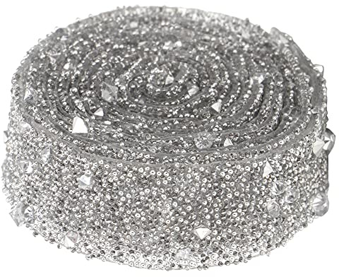 Respicefinem Nastro in Rilievo con Paillettes in Argento da 1 Iarda per Artigianato Fai-da-Te, Cucito e Decorazione di Abiti da Sposa con Punte in Vetro Lucido e Forte Adesione (Argento)