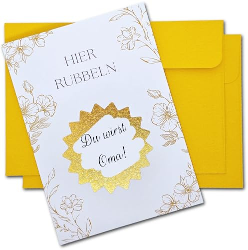 Du wirst Oma! – Rubbelkarte Schwangerschaft verkünden (2er Set inkl. goldene Umschläge) – Edle Baby Reveal Überraschung mit goldenem Rubbelfeld – Geschenk für die werdende Oma – Baby Ankündigung