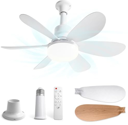 YYSWSAKY 52CM Ventilador de Techo con Luz, Pequeño Lampara Ventilador Techo, 2 Juegos de Aspas, 40W LED Regulable, Silencioso, E27, 3 Velocidades, Abanico para Interior Exteriores Dormitorio Sal