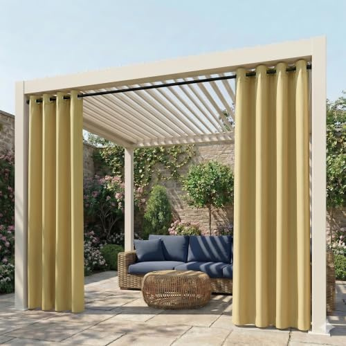 Alaoo 2pcs Rideaux d'Extérieur L132*H213cm, imperméable, Beige | Rideau occultant avec œillets Thermiques Protection UV, Rideaux d'Extérieur pour pergola extérieur Balcon Porche