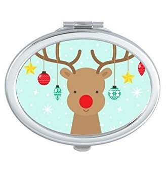 DIYthinker Weihnachtsschneeflocke-Sterne-Birne Rotwild Frohe Weihnachten Festival Illustration Muster Oval Compact Make-up Taschenspiegel Tragbare Nette kleine Handspiegel