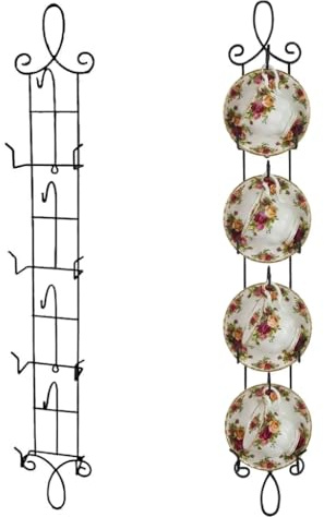 HOHIYA Tea Cup and Saucer Wall Display Rack Stand Holder Teacup (Black, Pack of 2) | Displays and organizes teacups, coffee mugs and saucers while saving wall space in kitchens and coffee bars.