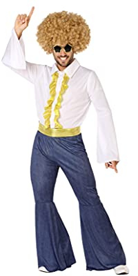 Atosa | Disfraz de Disco Años 70 Adulto | Traje Fiesta para Hombre | Incluye Pantalón Imita Vaqueros, Camiseta Blanca y Cinturón Dorado | Ideal para Carnaval, Fiestas | Disfraces Adultos | Talla M-L