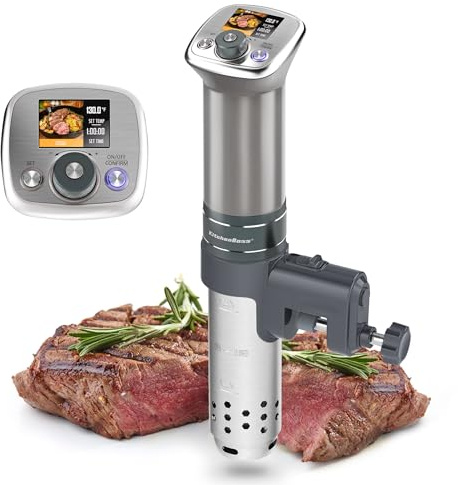 KitchenBoss Sous Vide Cooker Machine: Ultra-Quiet Built-in TFT Recipes IPX7 Waterproof Circulator Cooker Brushless DC Motor 1100 Watts Immersion Circulator Sous Vide Cooking Machine G320, Silver
