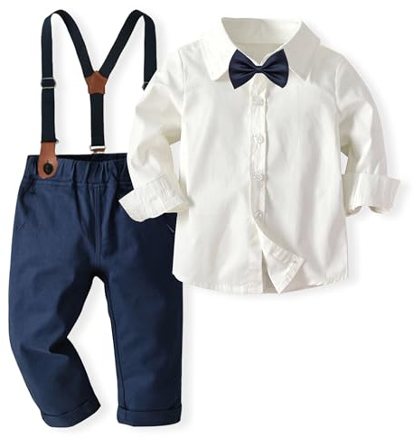 Volunboy Baby Jungen Anzug Set Bekleidung Hemd mit Fliege + Hosenträger Hosen Strampler Anzug
