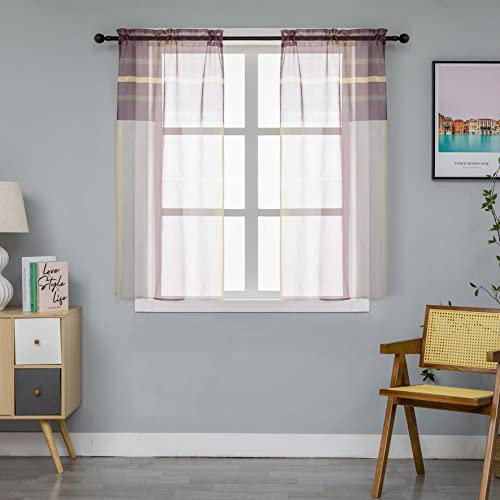 GIRASOLE HOME Coppia Tende Voile Semi Trasparenti a Righe Tenda per Soggiorno Camera Cameretta Cucina e Interni 2 Pannelli con Tasca (70x138cm, Marrone+Crema)