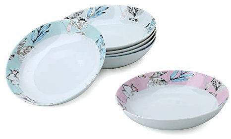 Hervit Box DA6 Piatti Fondi D.21 Porcellana Bianca Decoro Fiori Colorati