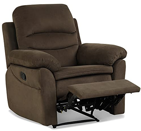 CASART Adjustable Recliner Armchair, Upholstered Padded Single Sofa Chair with Extending Footrest, Resting Lounge Chair Fabric Leisure Sleeper for Living Room Bedroom Office (Brown)