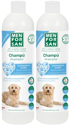 MENFORSAN Champú Perros eliminador de olores, Talco, Azul, 1 l Paquete de 2
