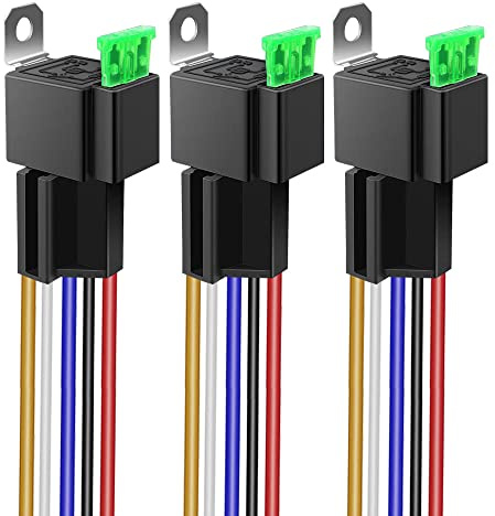 Gebildet 3 Stück 24V Sicherungsrelais Schalter, 12 AWG Kabelbaumsatz mit Eingebauter Diode - 30 A ATO/ATC-Flachsicherung, 5-Poliges SPDT Automobil Elektrorelais