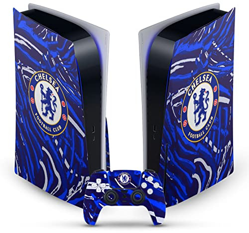 Head Case Designs Officially Licensed Chelsea Football Club Abstract Brush Art Vinyl Faceplate Gaming Skin Decal Compatible With Sony PlayStation 5 PS5 Disc Edition Console & DualSense Controller