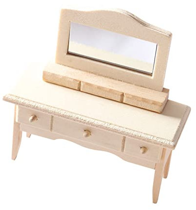 LICHENGTAI Puppenhaus Holz Miniatur Bench Möbel Wiege Miniaturtisch Schminktisch Set Kinder Puppen Zubehör Esstisch Stühle Puppenhaus Zubehör Spielzeug Geschenk für Kinder Jungen Mädchen
