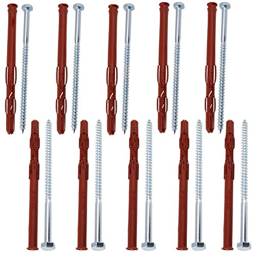 AERZETIX - C65004 - Satz von 10 Dübeln 10x160 mm für hohlziegel/schaumbeton + 10 schrauben Ø7x160 mit sechskantkopf - aus nylon/metall - werkzeug befestigung hohlmaterialien arbeiten bohren
