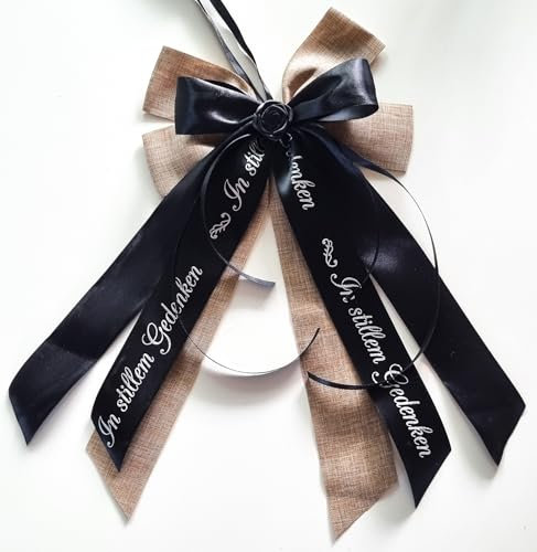 CaPiSo 20x35cm OHNE BASTELN Jute Fertigschleife ohne Basteln Satin-Schleife Trauerschleife Grabschleife Grab Beerdigung Kranzschleife Trauerkranz Trauerstrauß Schrift Gedenken (End 08)