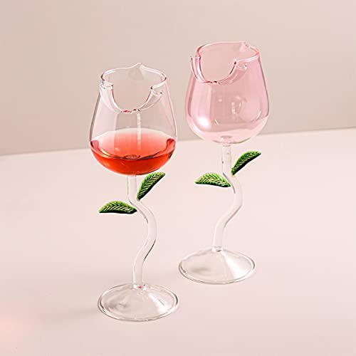 Plcnn Lot de 2 verres à vin en forme de fleur rose - Verres à cocktail créatifs en forme de rose - Ensemble de verres à vin pour cadeaux, dîners de fête, mariages